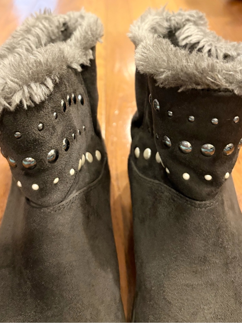 Women’s Black Faux-Fur Studded Winter Boots